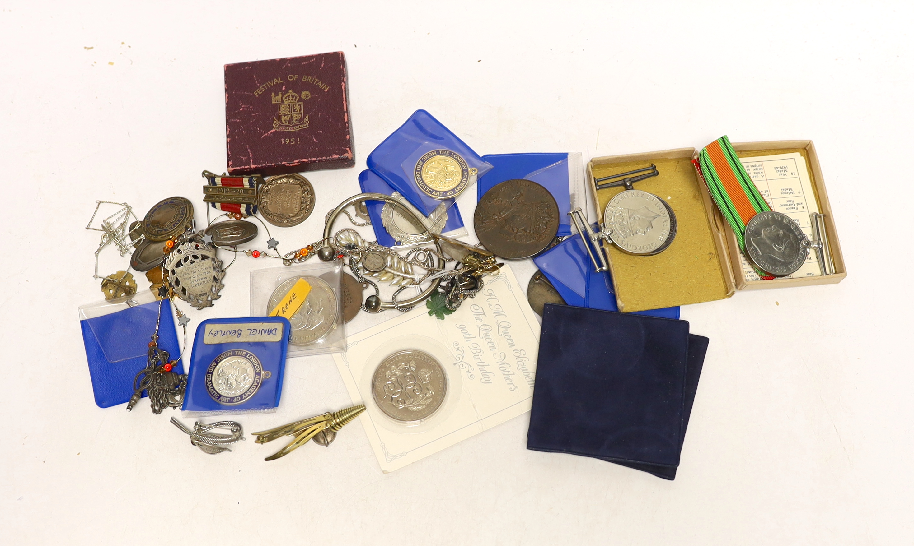 Sundry items including jewellery, medals, coins etc.